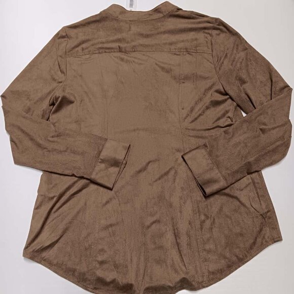 Chicos Brown Cotton Shirt, Lightweight, Button Front, Roll Tab Slv - Picture 2 of 5